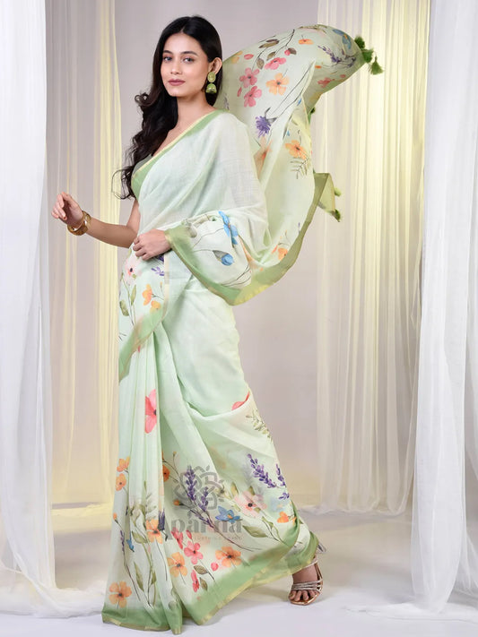 Aparna Floral Prints Saree With Unique Design Ranging In Delicate Pastel Shades