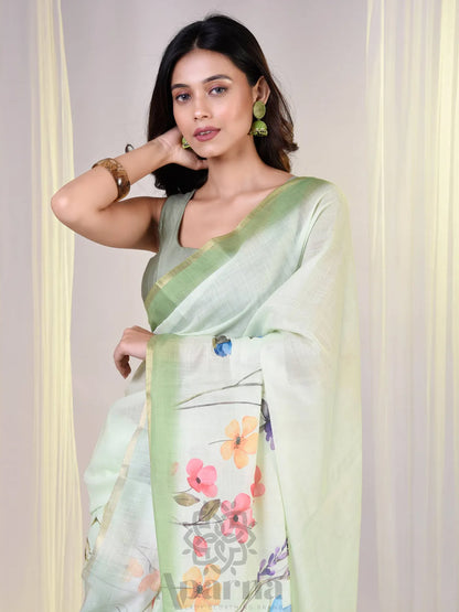 Aparna Floral Prints Saree With Unique Design Ranging In Delicate Pastel Shades
