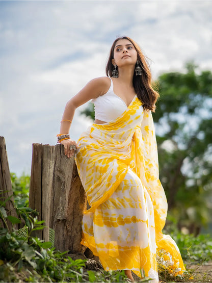 Aparna Yellow & White Premium Mul Cotton Saree For Women