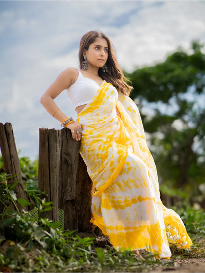 Aparna Yellow & White Premium Mul Cotton Saree For Women