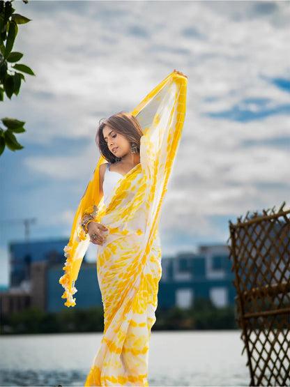 Aparna Yellow & White Premium Mul Cotton Saree For Women