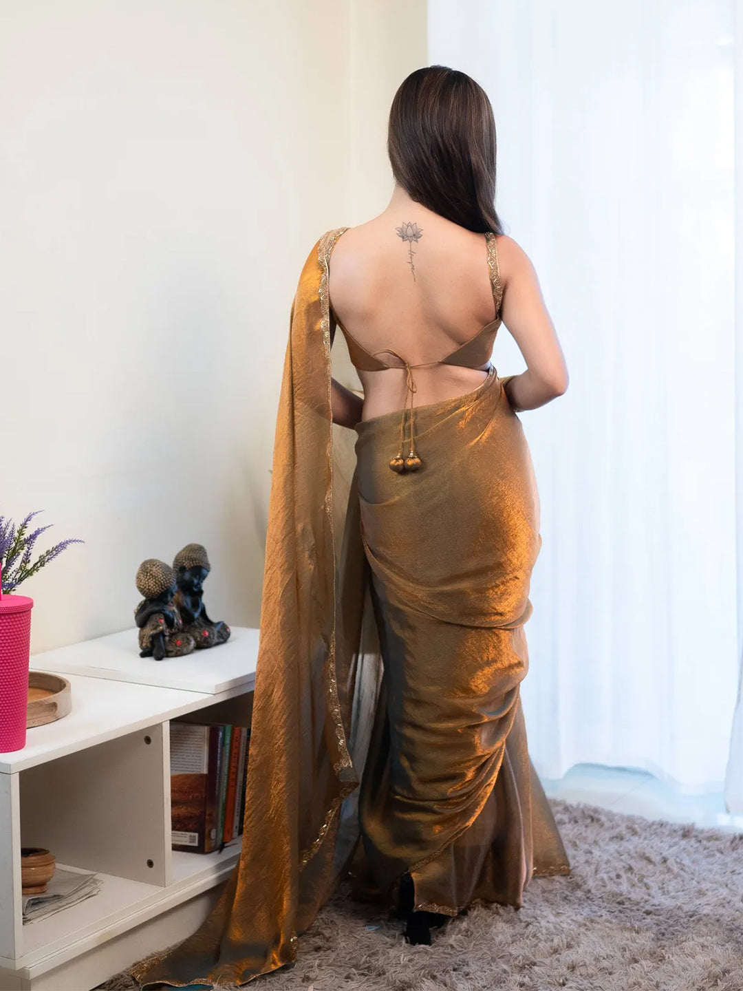 Stones Silk Blend Saree With Blouse Piece For Women