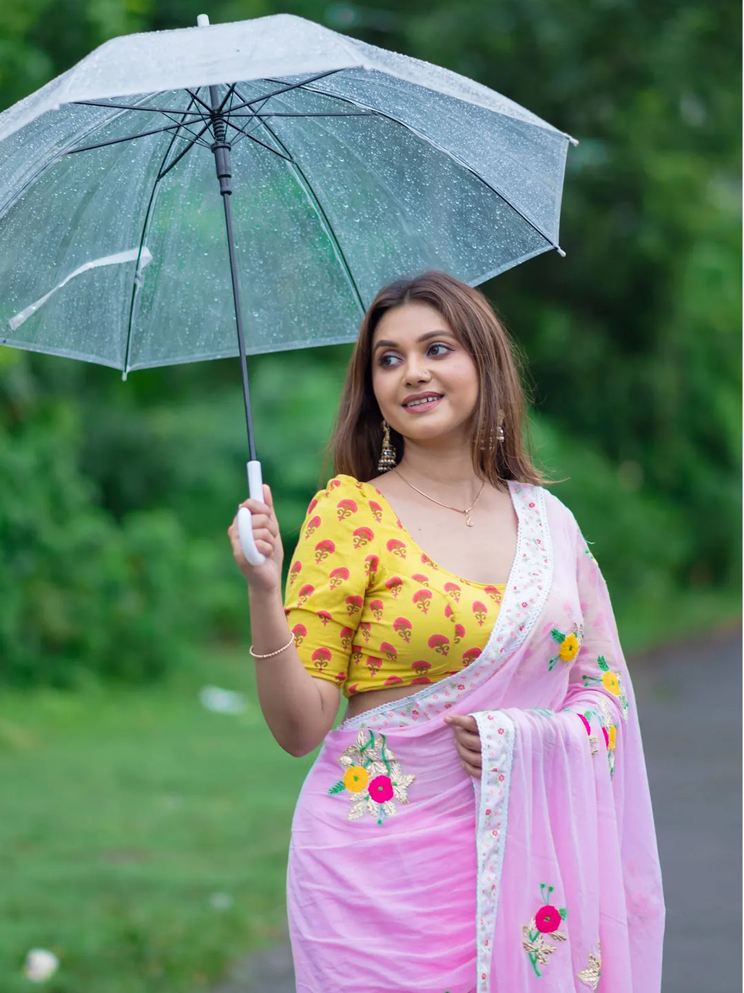 Aparna Floral Work Pink Premium Mul Cotton Saree For Women