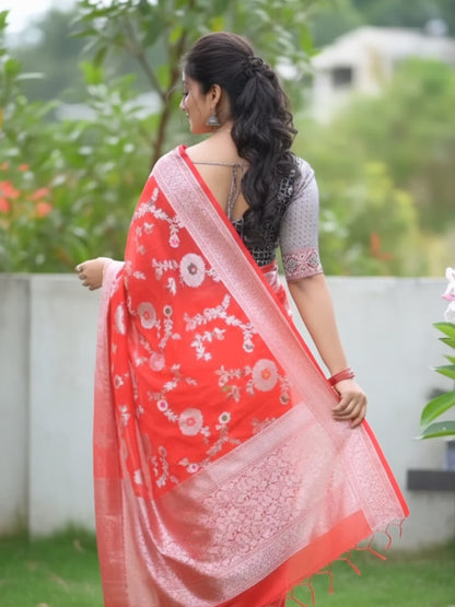 Aparna Red Colour Banarasi Tissue Silk Saree For Women