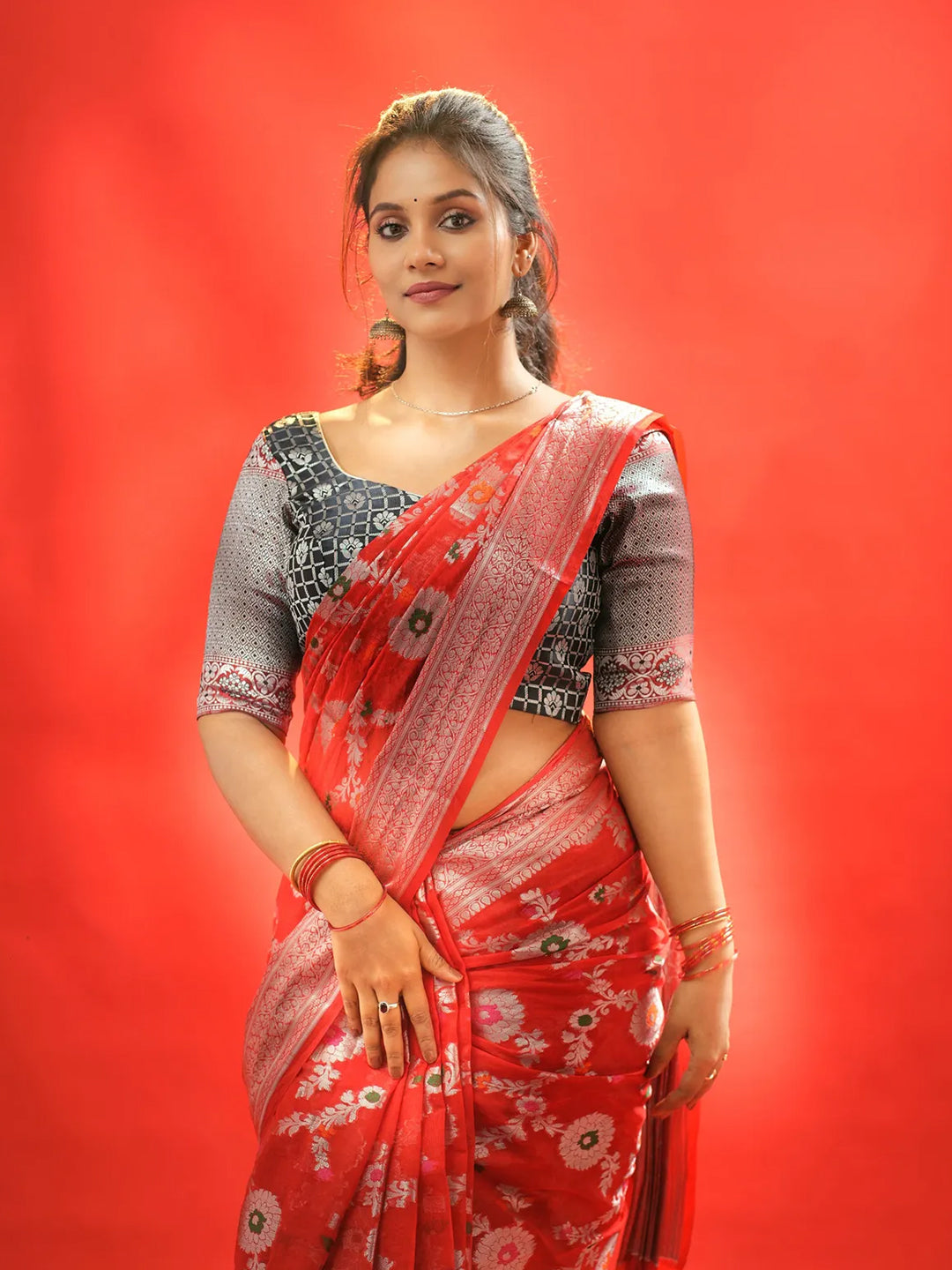 Aparna Red Colour Banarasi Tissue Silk Saree For Women