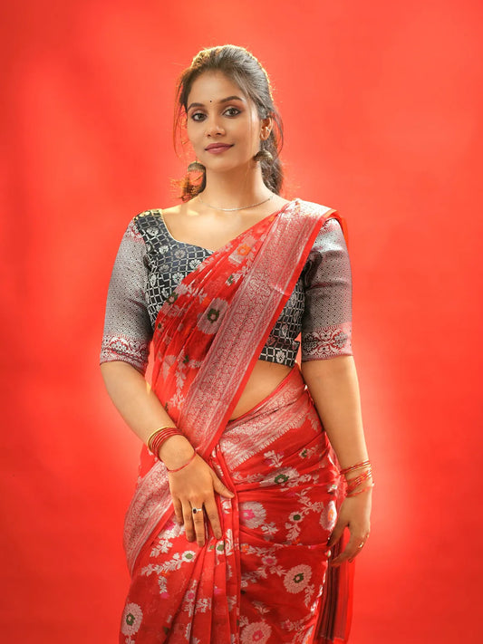 Aparna Red Colour Banarasi Tissue Silk Saree For Women