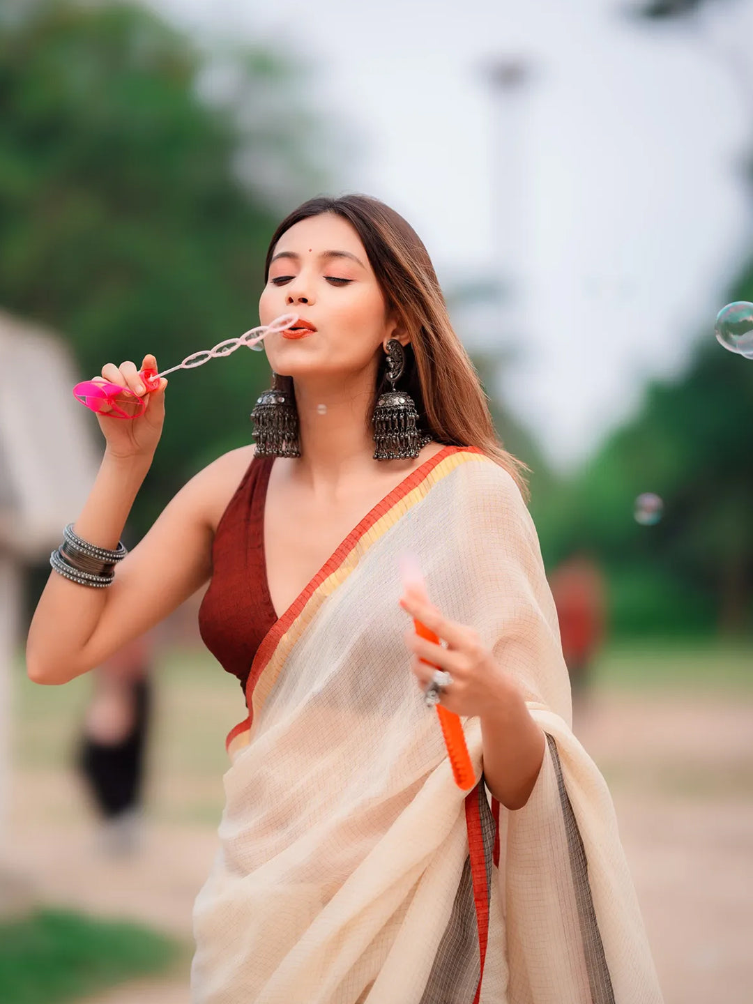 Aparna Off White Premium Mul cotton Saree For Women