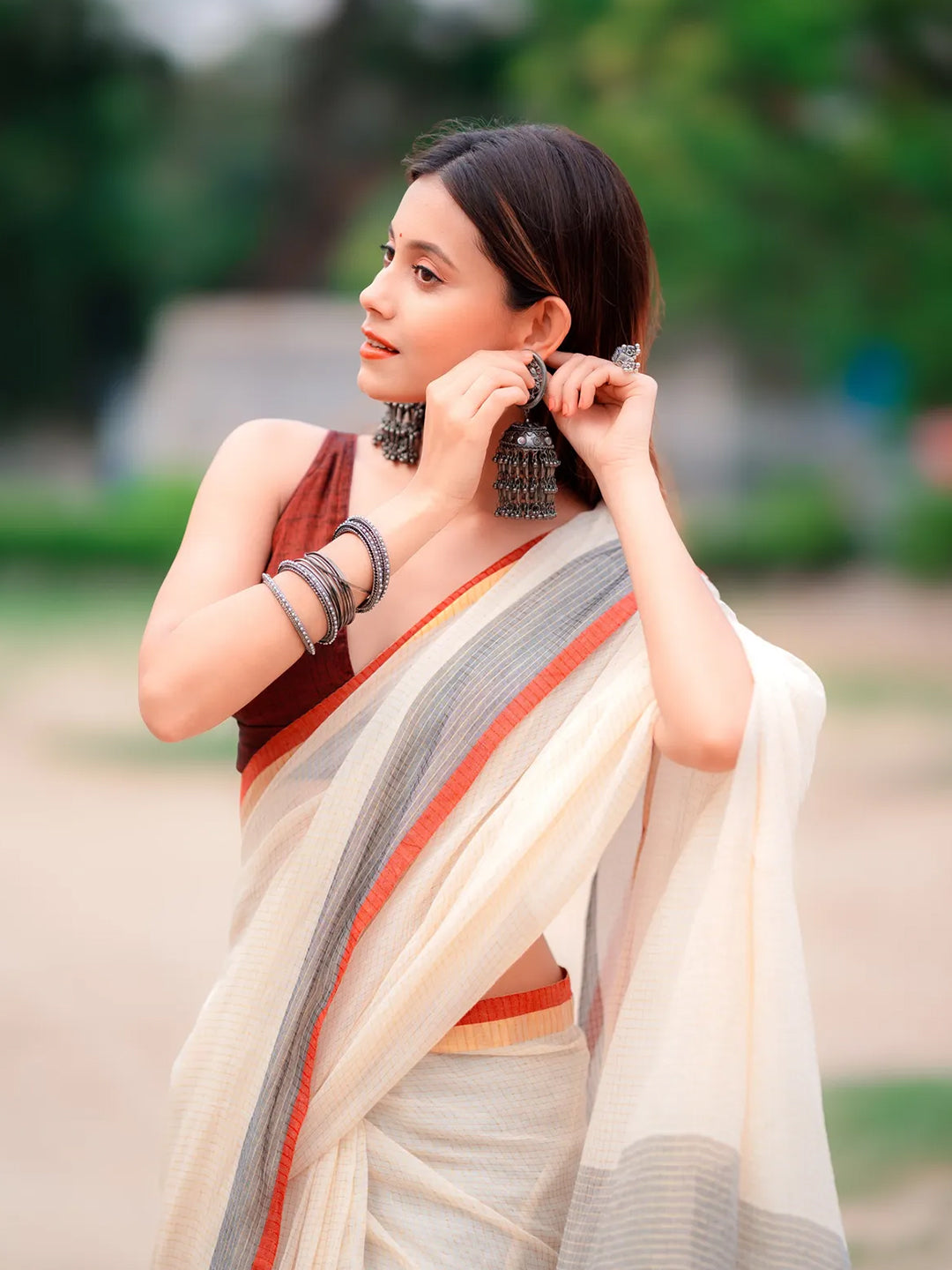 Aparna Off White Premium Mul cotton Saree For Women