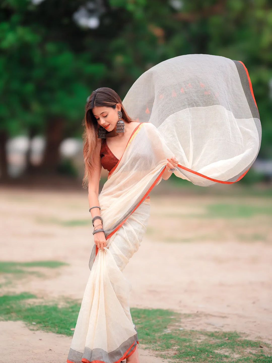 Aparna Off White Premium Mul cotton Saree For Women