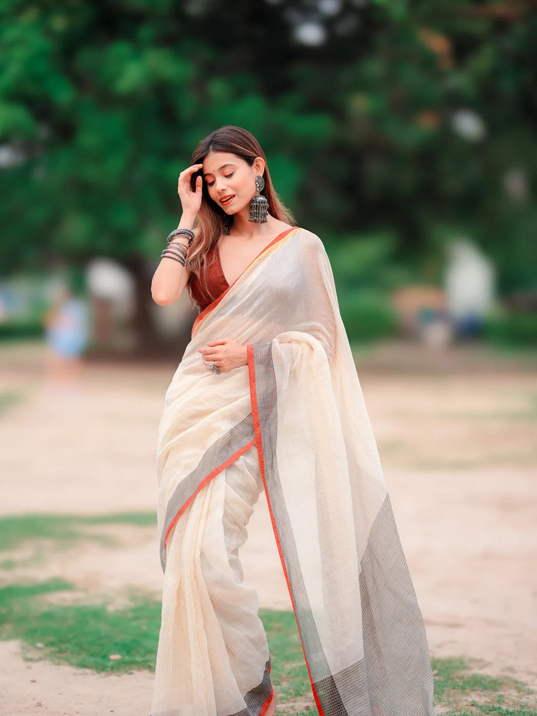 Aparna Off White Premium Mul cotton Saree For Women
