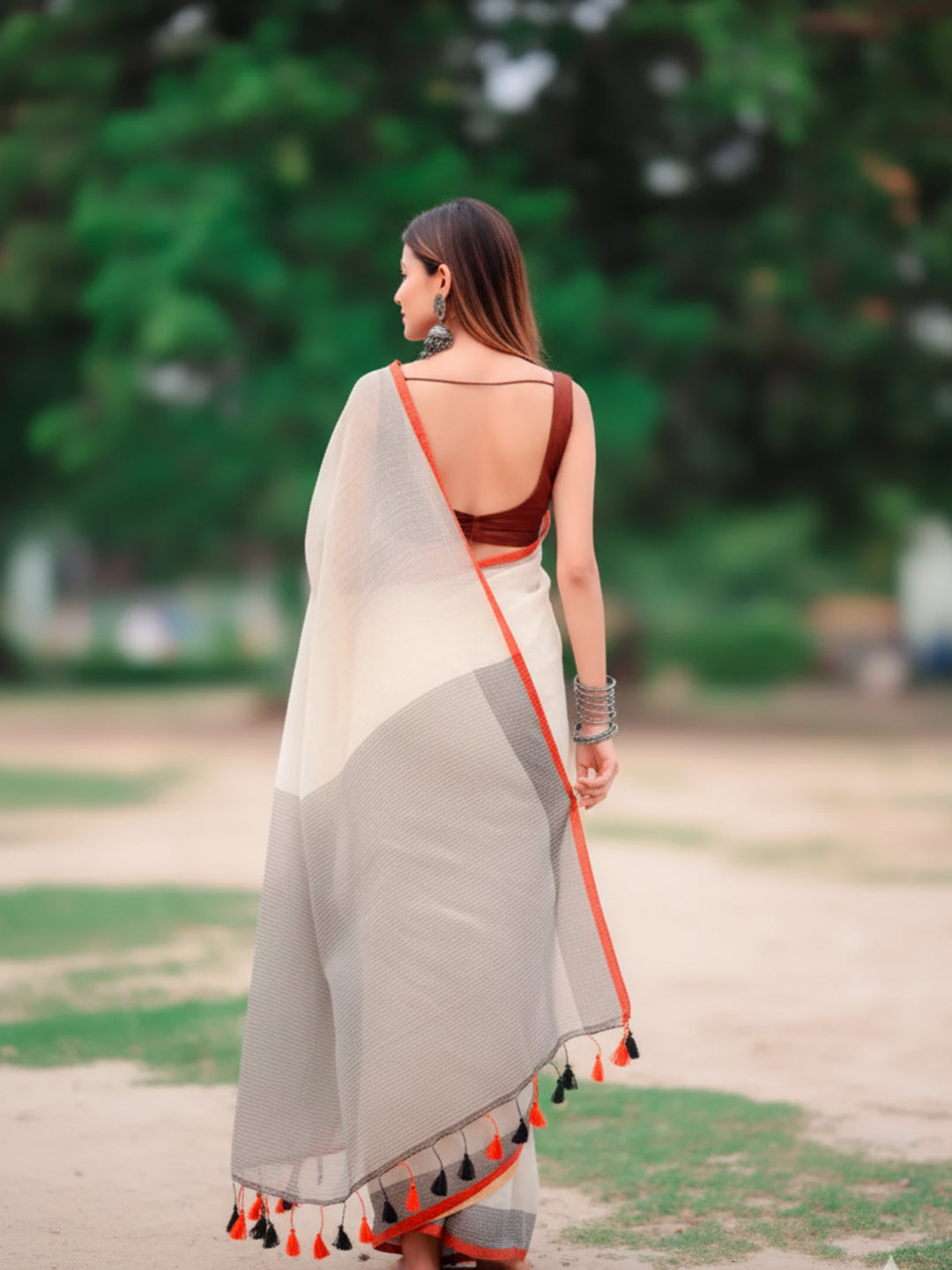 Aparna Off White Premium Mul cotton Saree For Women