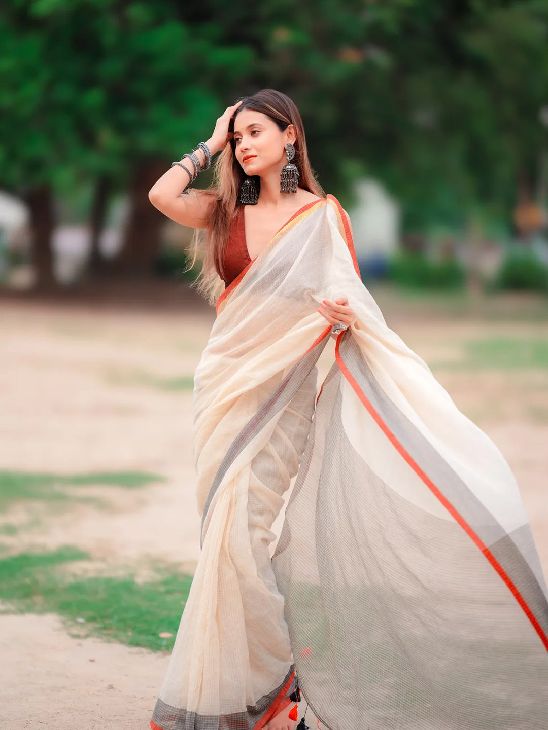 Aparna Off White Premium Mul cotton Saree For Women