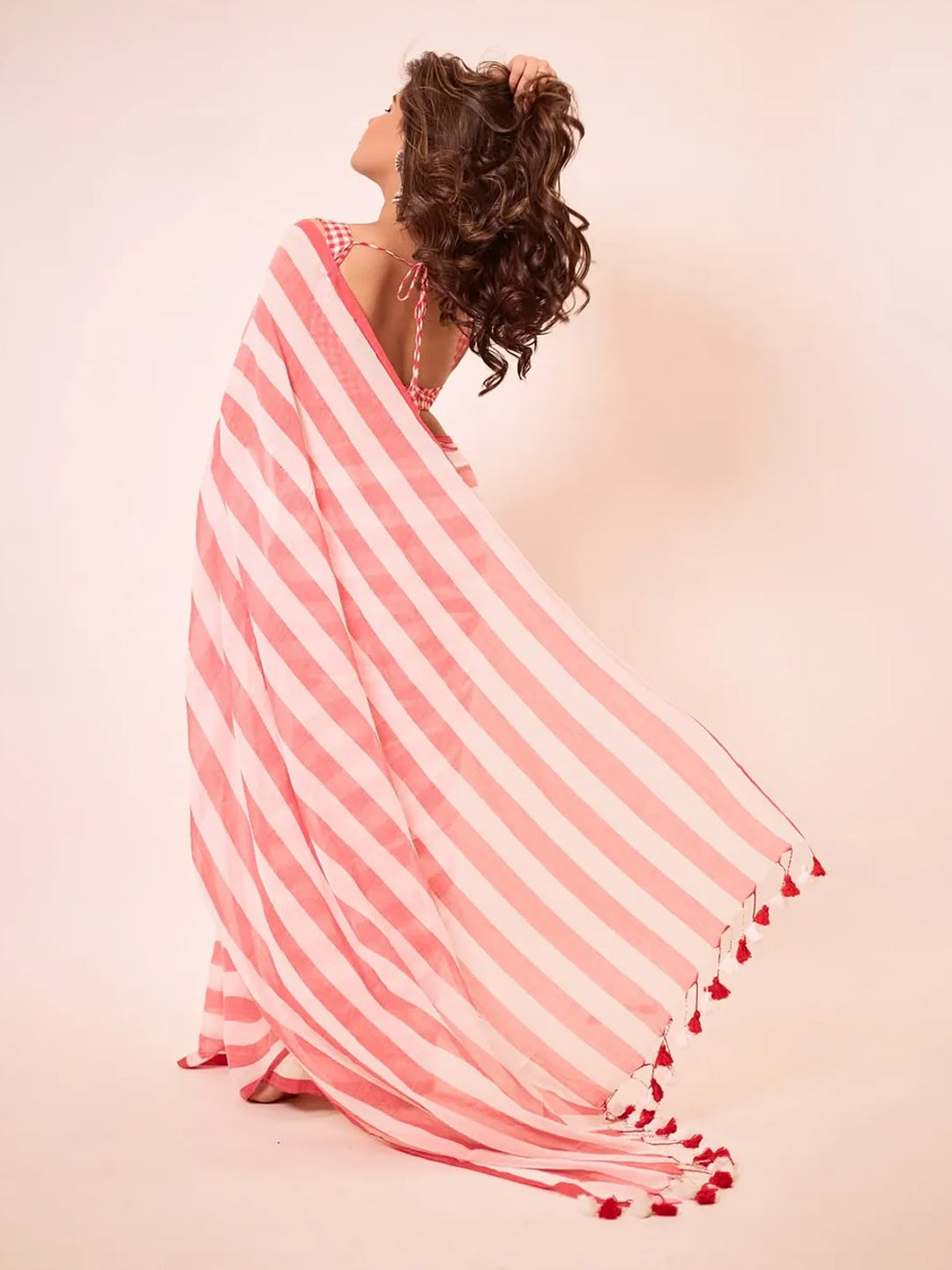 Aparna Pink & White Mul Cotton Saree For Women