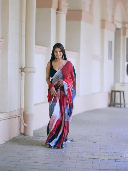 Aparna Multicolor Linen Saree For Women