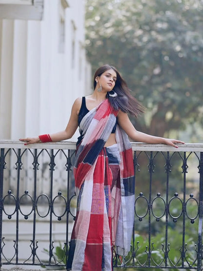 Aparna Multicolor Linen Saree For Women