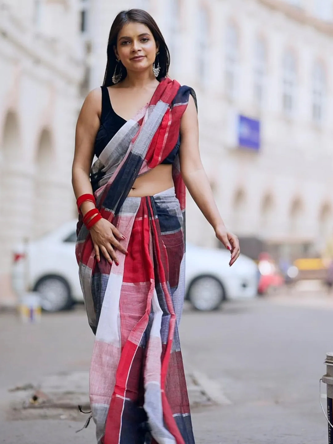 Aparna Multicolor Linen Saree For Women