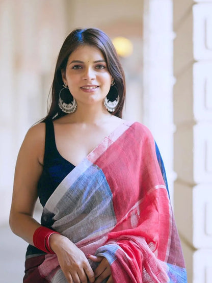 Aparna Multicolor Linen Saree For Women