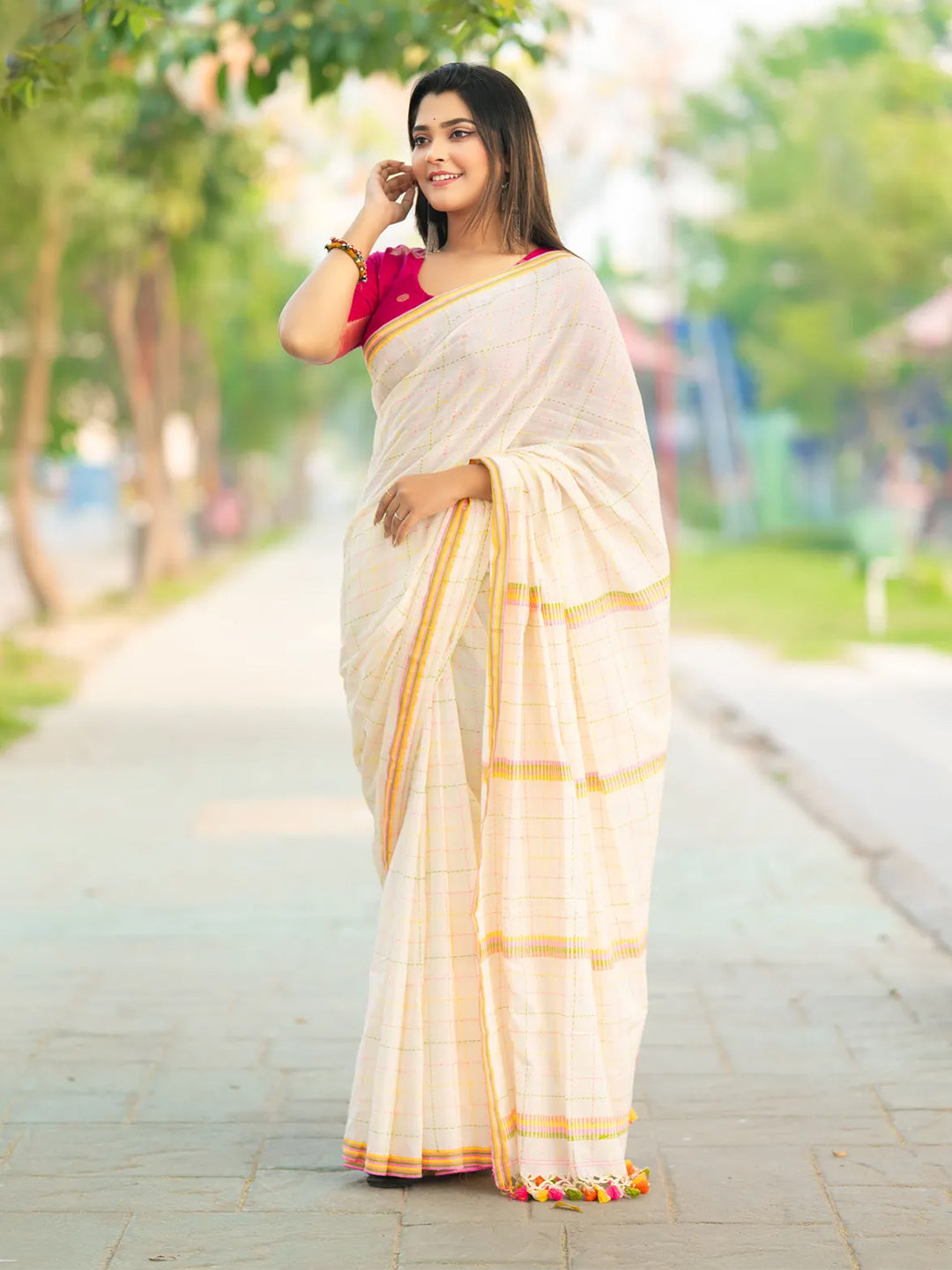 Aparna White Linen Saree With Premium Embroidery Work For Women