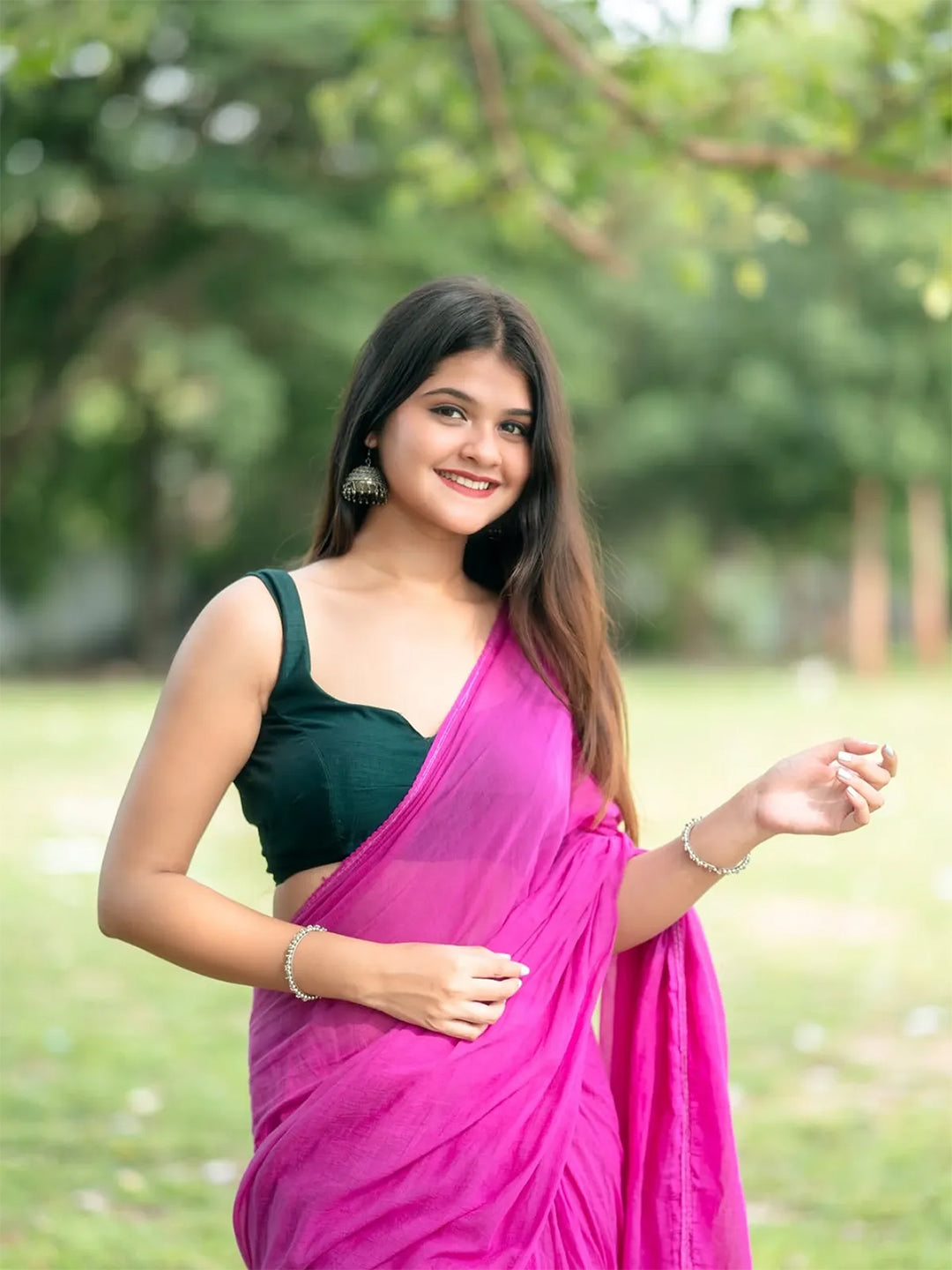 Vibrant Pink Premium Mul Cotton Saree With Lace For Women
