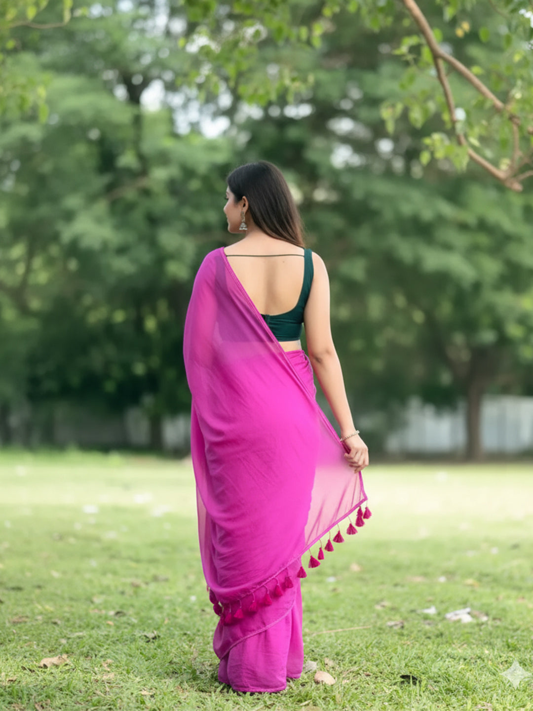 Vibrant Pink Premium Mul Cotton Saree With Lace For Women