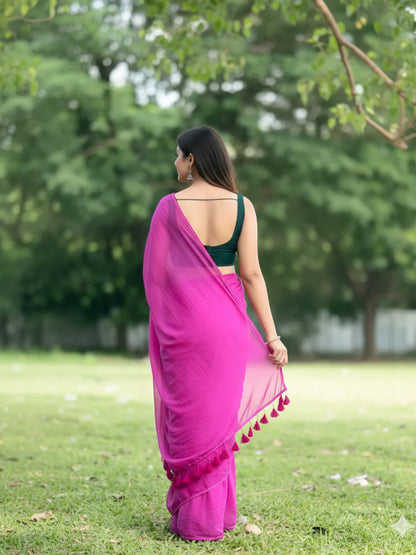 Vibrant Pink Premium Mul Cotton Saree With Lace For Women