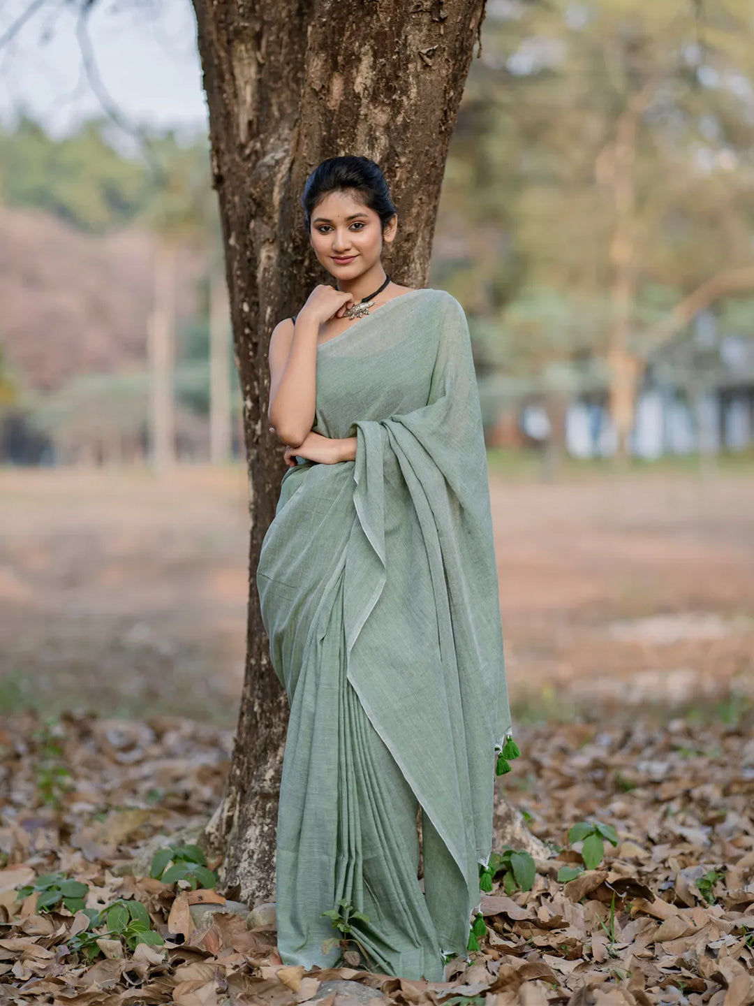 Pasta Green Mul Cotton Saree For Women