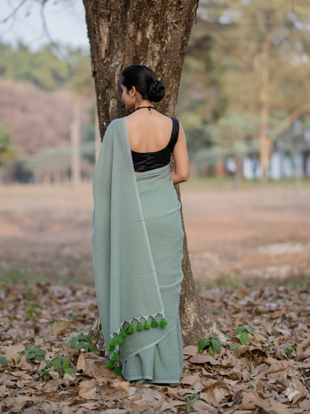 Pasta Green Mul Cotton Saree For Women