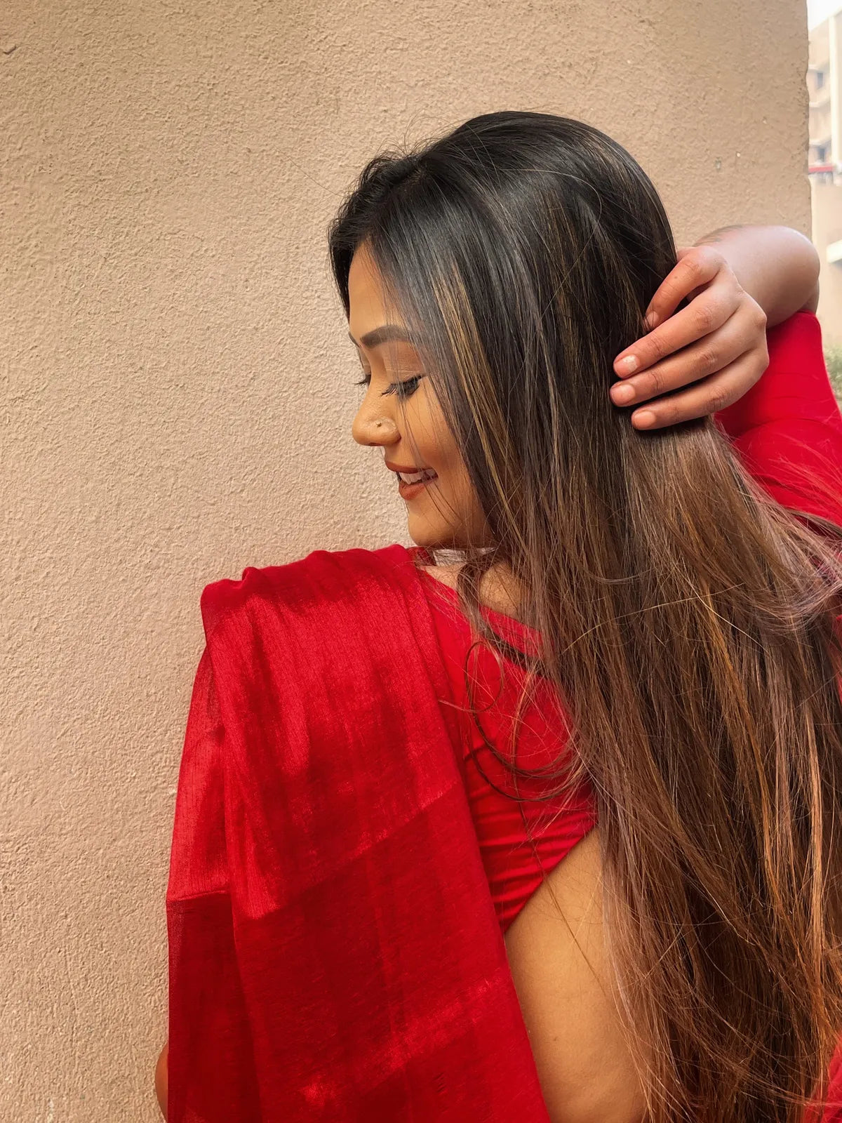 Aparna Cherry Red Raga Tissue Saree For Women & Girls