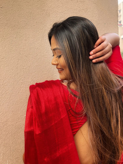 Aparna Cherry Red Raga Tissue Saree For Women & Girls