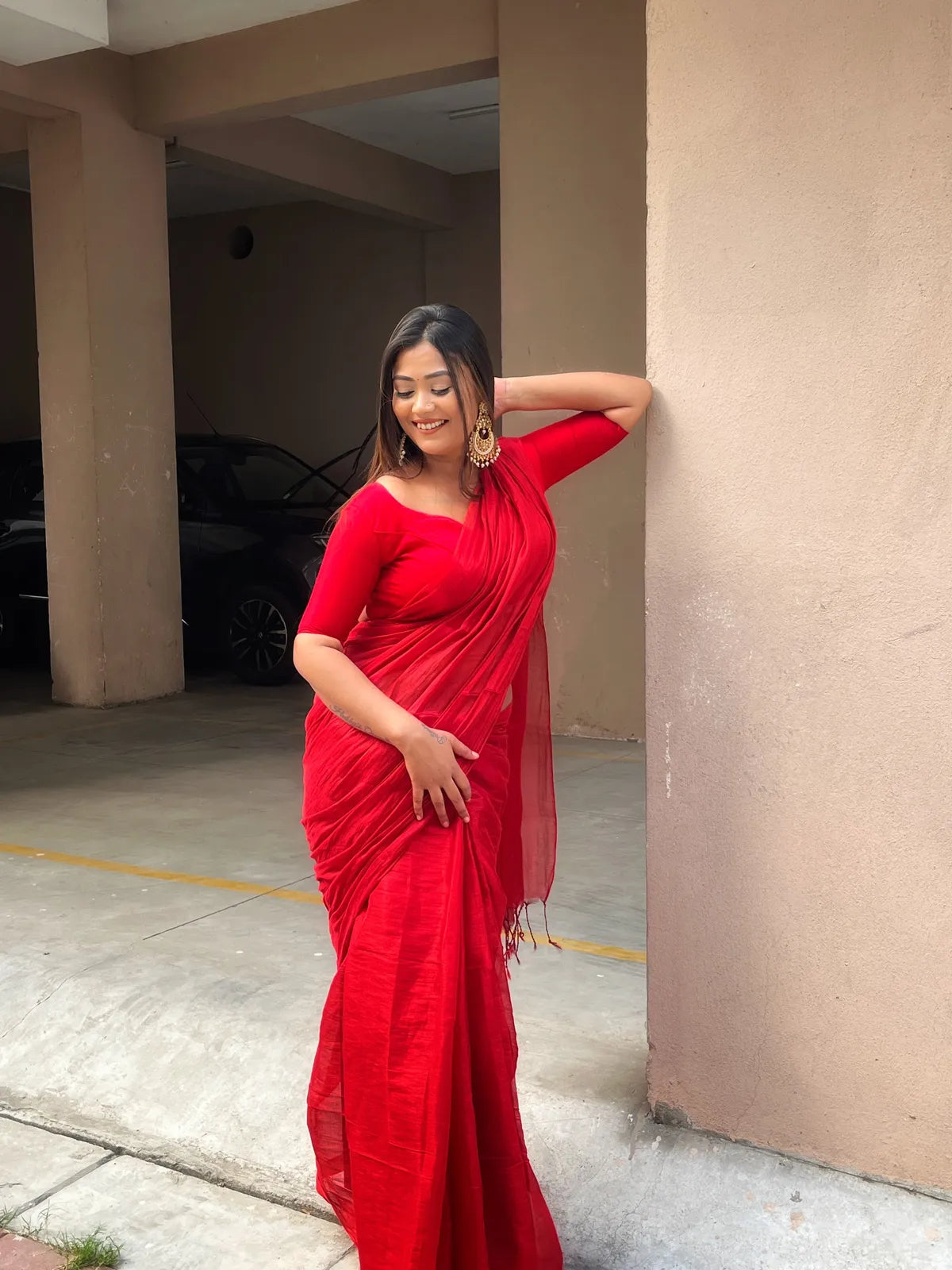 Aparna Cherry Red Raga Tissue Saree For Women & Girls