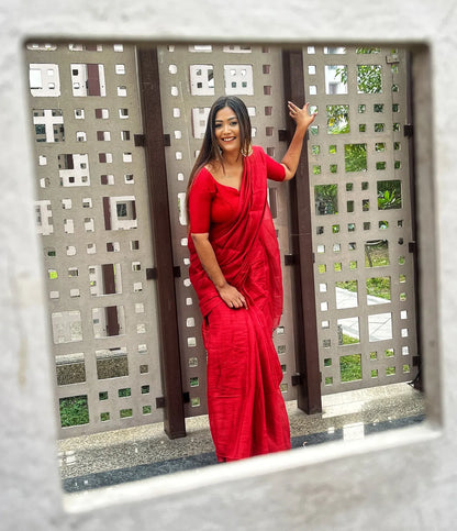 Aparna Cherry Red Raga Tissue Saree For Women & Girls