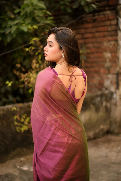 Aparna Wine Color Raga Tissue Dual Tone Saree With Unsitched Blouse Piece For Women