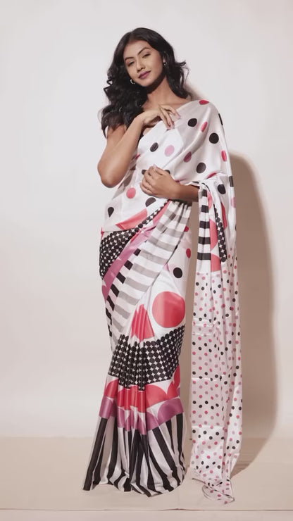 Aparna White Satin Geomatric Print For Women