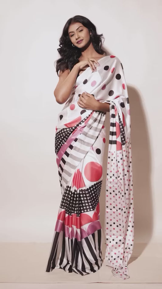 Aparna White Satin Geomatric Print For Women