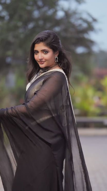 Aparna Black Premium Mul Cotton Saree With Lace For Women