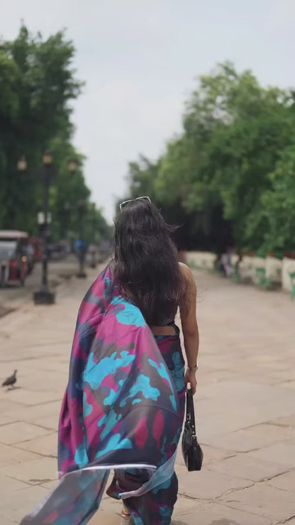 Aparna Multicolor Geomatric Paint Satin Saree For Women