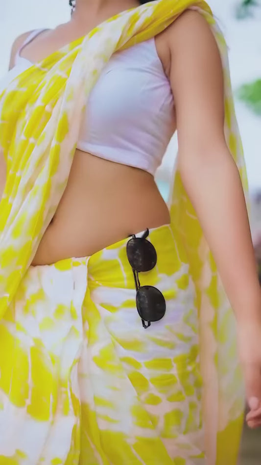 Aparna Yellow & White Premium Mul Cotton Saree For Women
