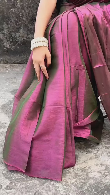 Aparna Wine Color Raga Tissue Dual Tone Saree With Unsitched Blouse Piece For Women