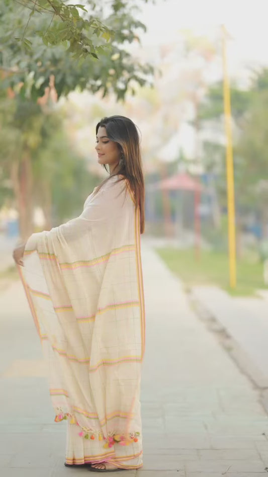 Aparna White Linen Saree With Premium Embroidery Work For Women