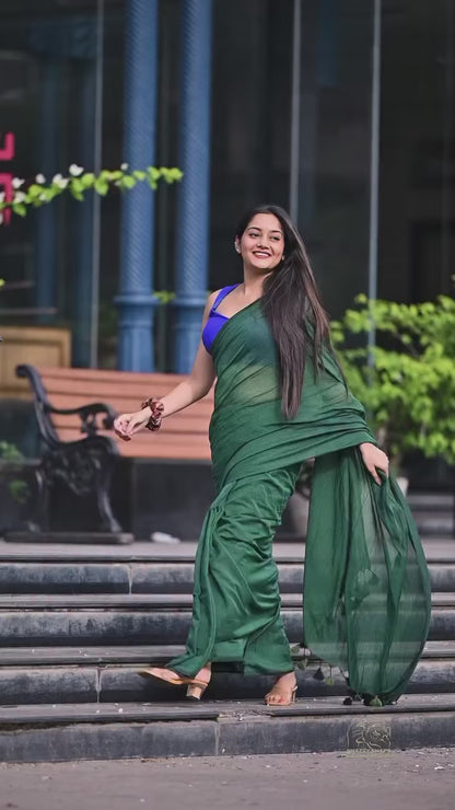 Aparna Dark Green Premium Mul Cotton Saree For Women